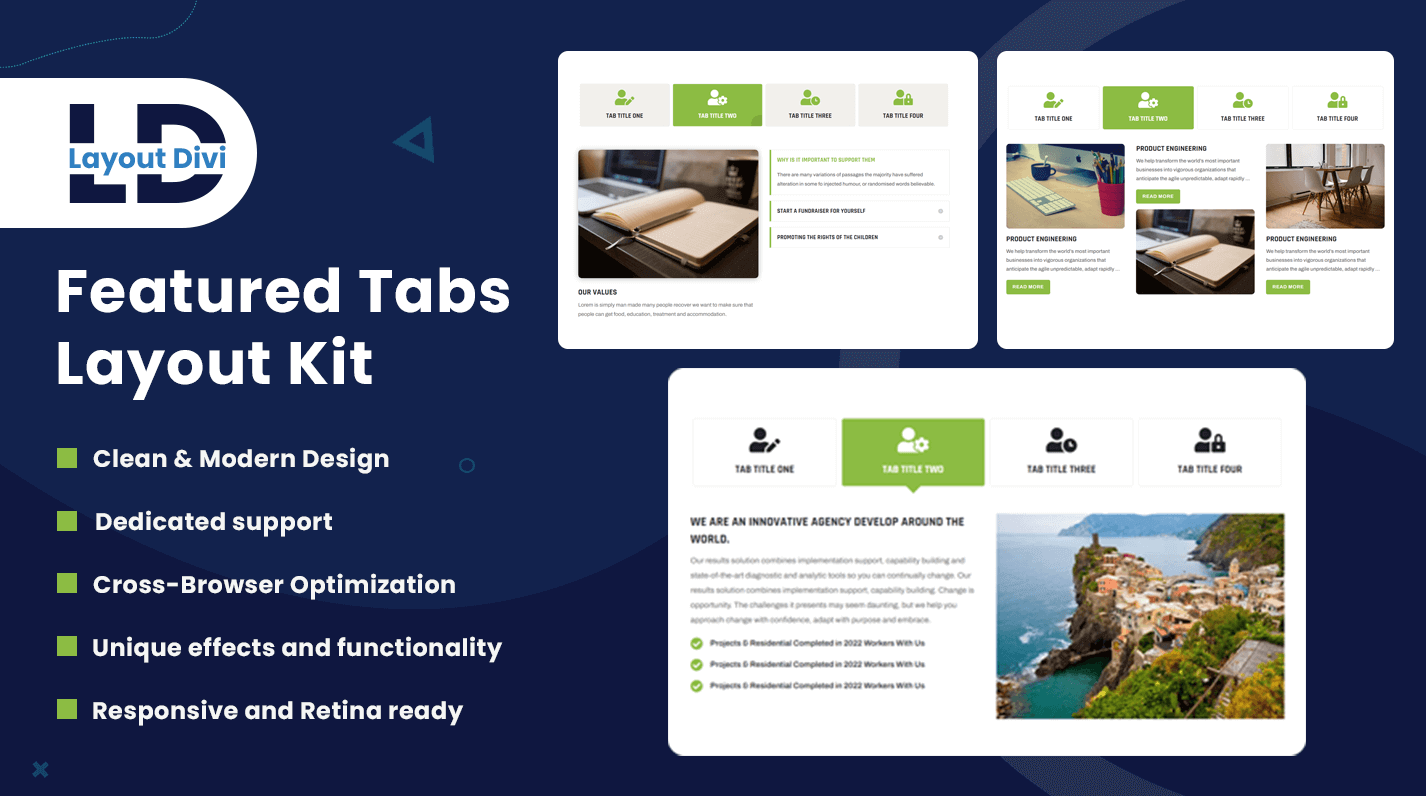 Divi featured tabs layout kit
