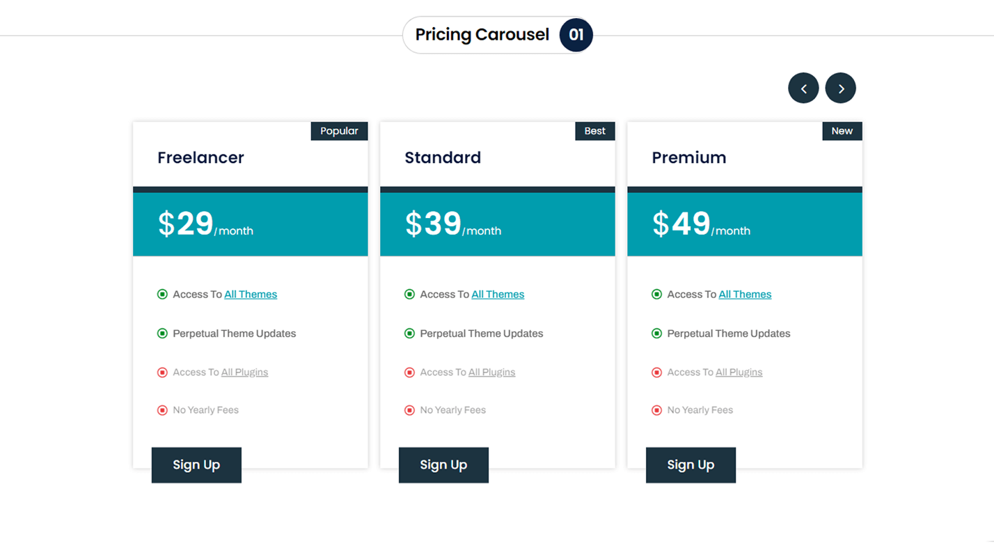 Divi Pricing Table Carousel Section 01