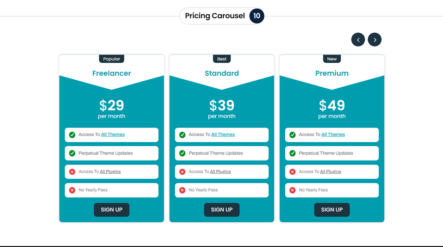 Divi Pricing Table Carousel Section 010