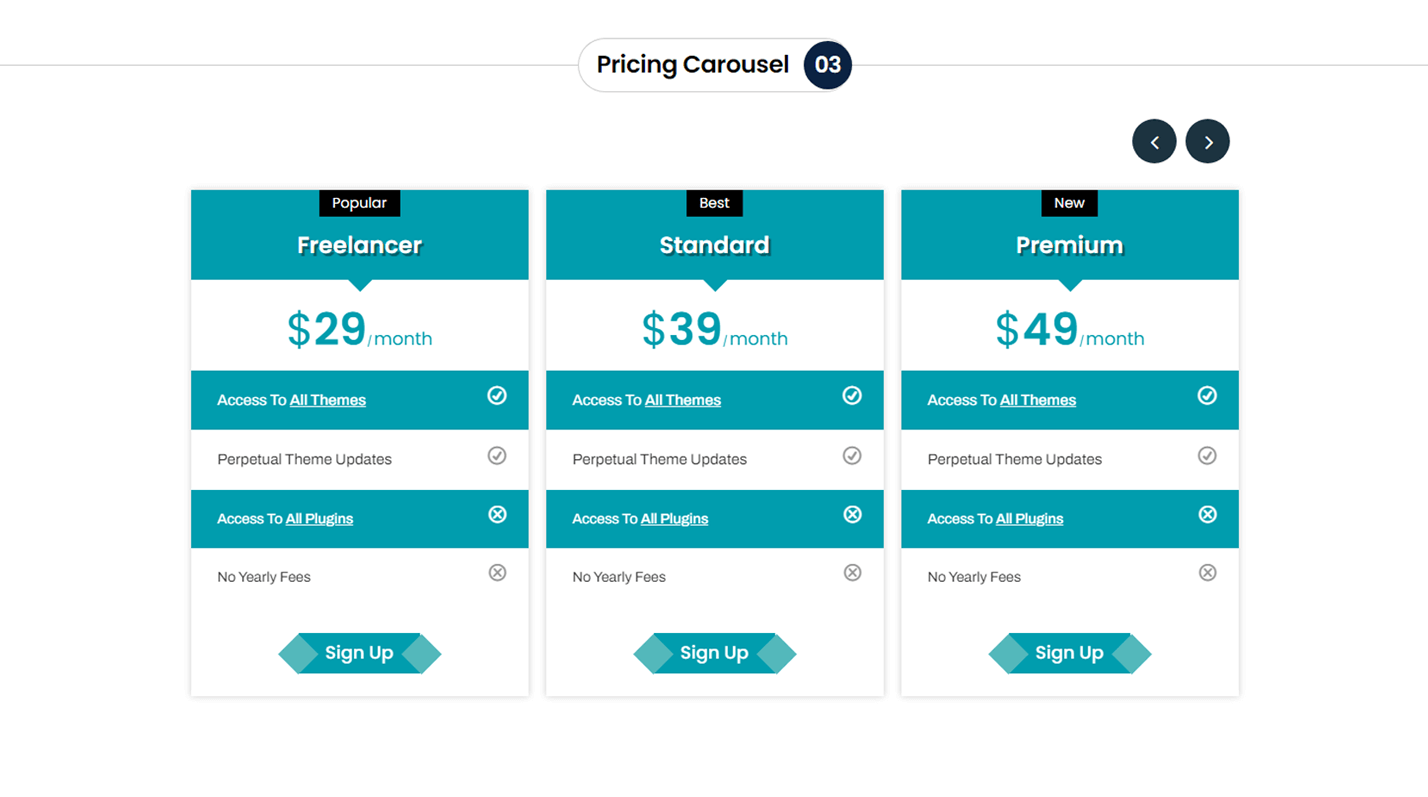 Divi Pricing Table Carousel Section 03