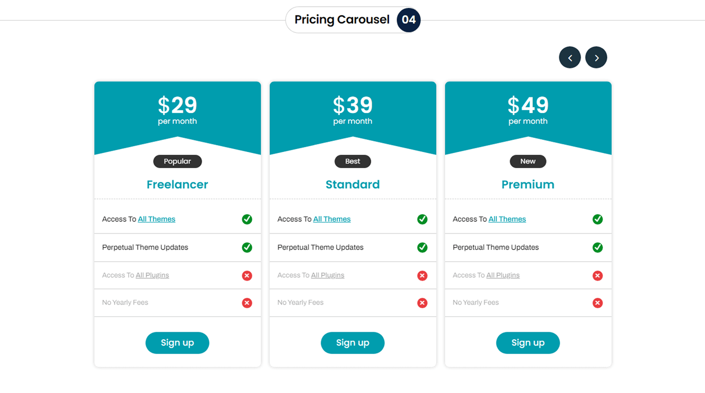 Divi Pricing Table Carousel Section 04