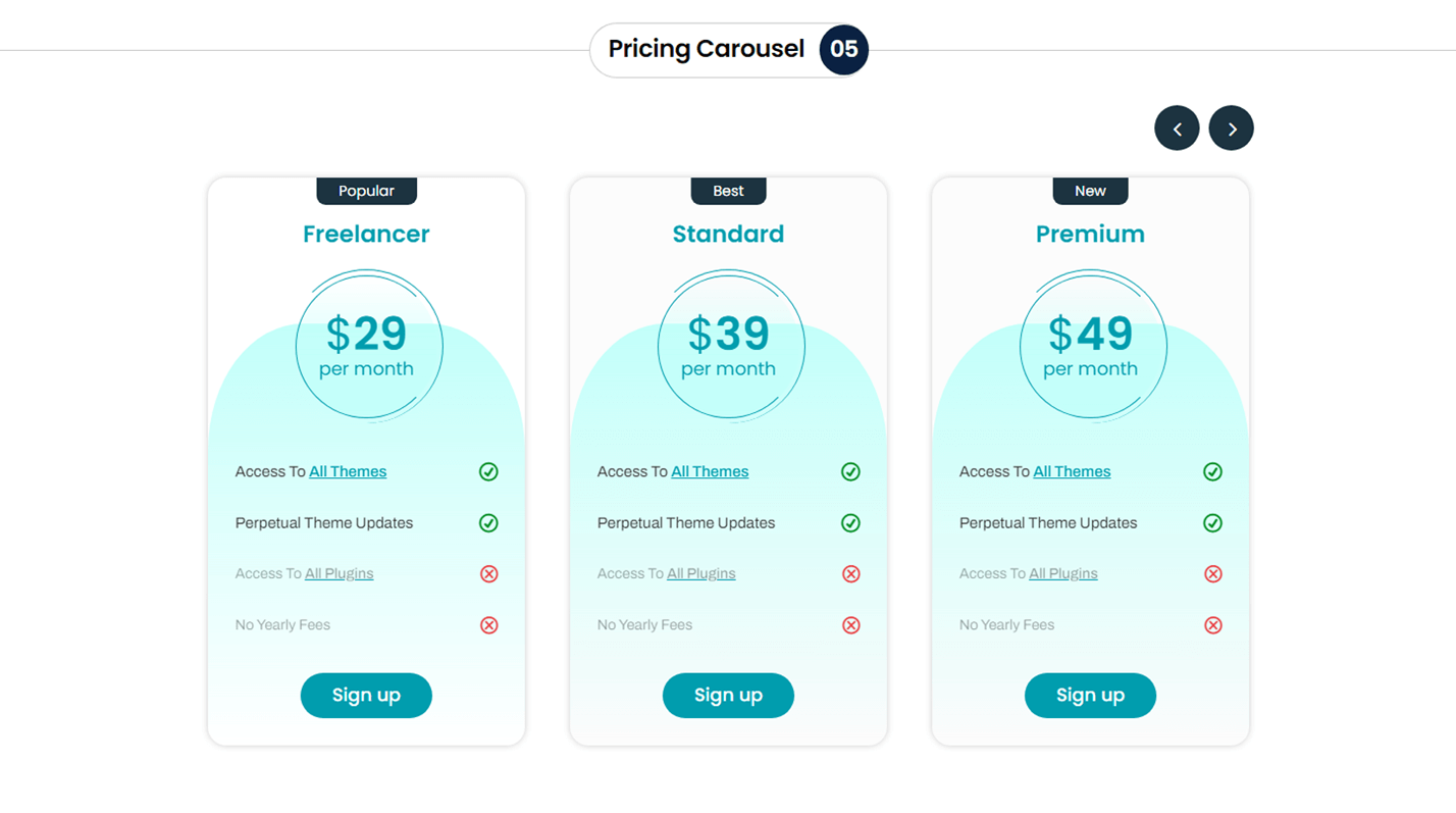 Divi Pricing Table Carousel Section 05