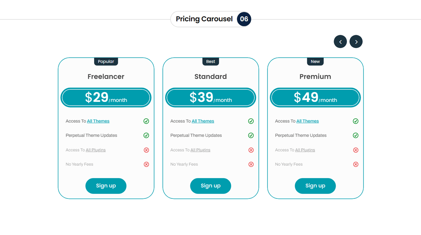 Divi Pricing Table Carousel Section 06