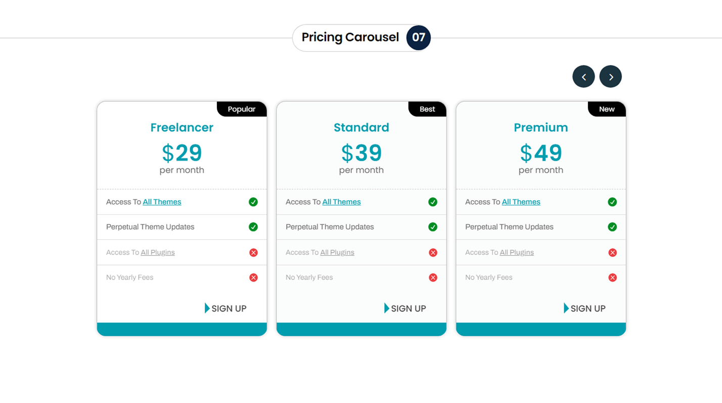 Divi Pricing Table Carousel Section 07