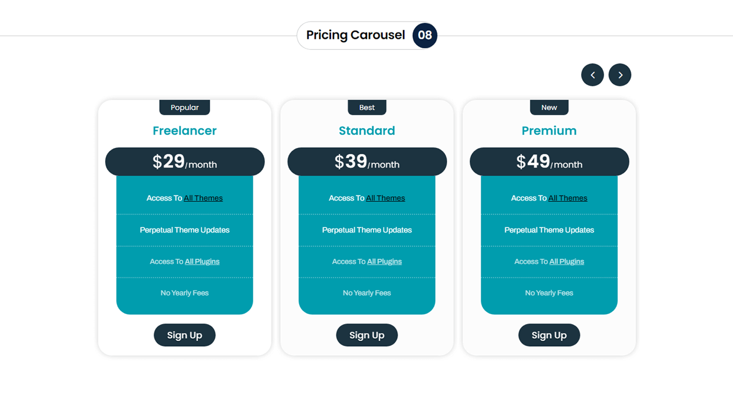 Divi Pricing Table Carousel Section 08