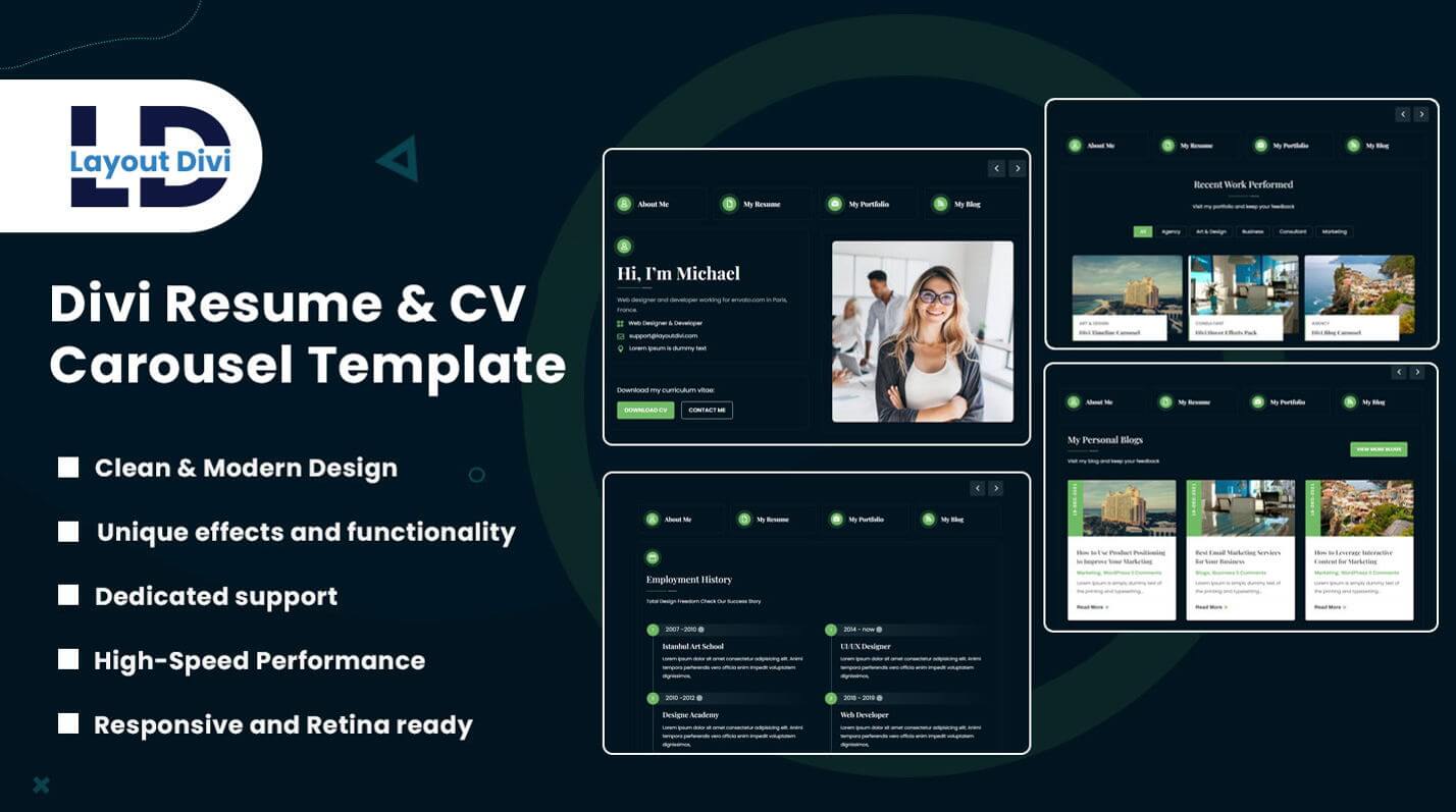 Resume & CV Carousel Template For Divi