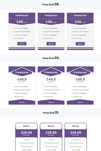 Divi Pricing Tables Module Grid Layouts-back