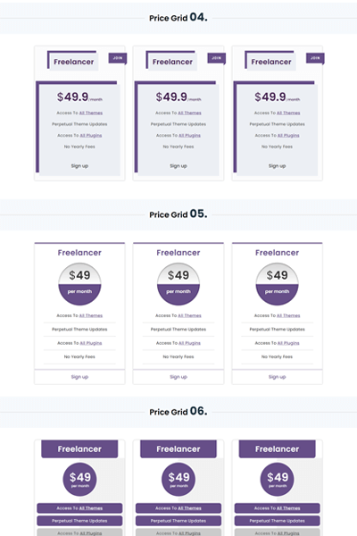 Divi Pricing Tables Module Grid Layouts-front