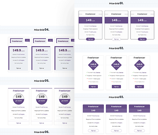 Divi Pricing Tables Module Grid Section 01 To 10
